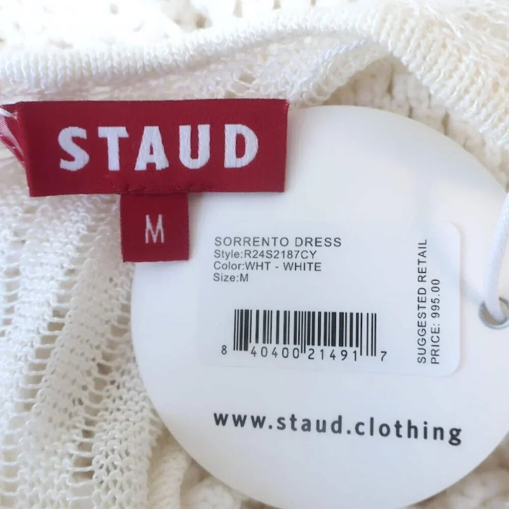 STAUD Sorrento Ruffled Crocheted Maxi Dress White Cotton-Blend Size Medium NEW - Picture 6 of 7